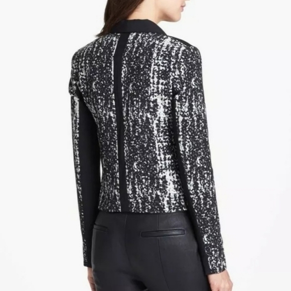 Diane Von Furstenberg Black Crepe Jacquard Panel Olena Blazer Jacket Size 6 - Picture 9 of 10